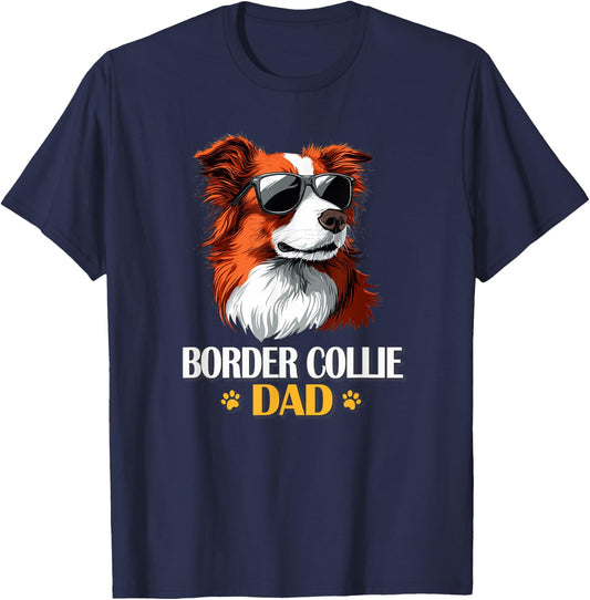 Funny Cool Sunglasses Red Border Collie Dad Lover T-Shirt - T-Shirt | Navy