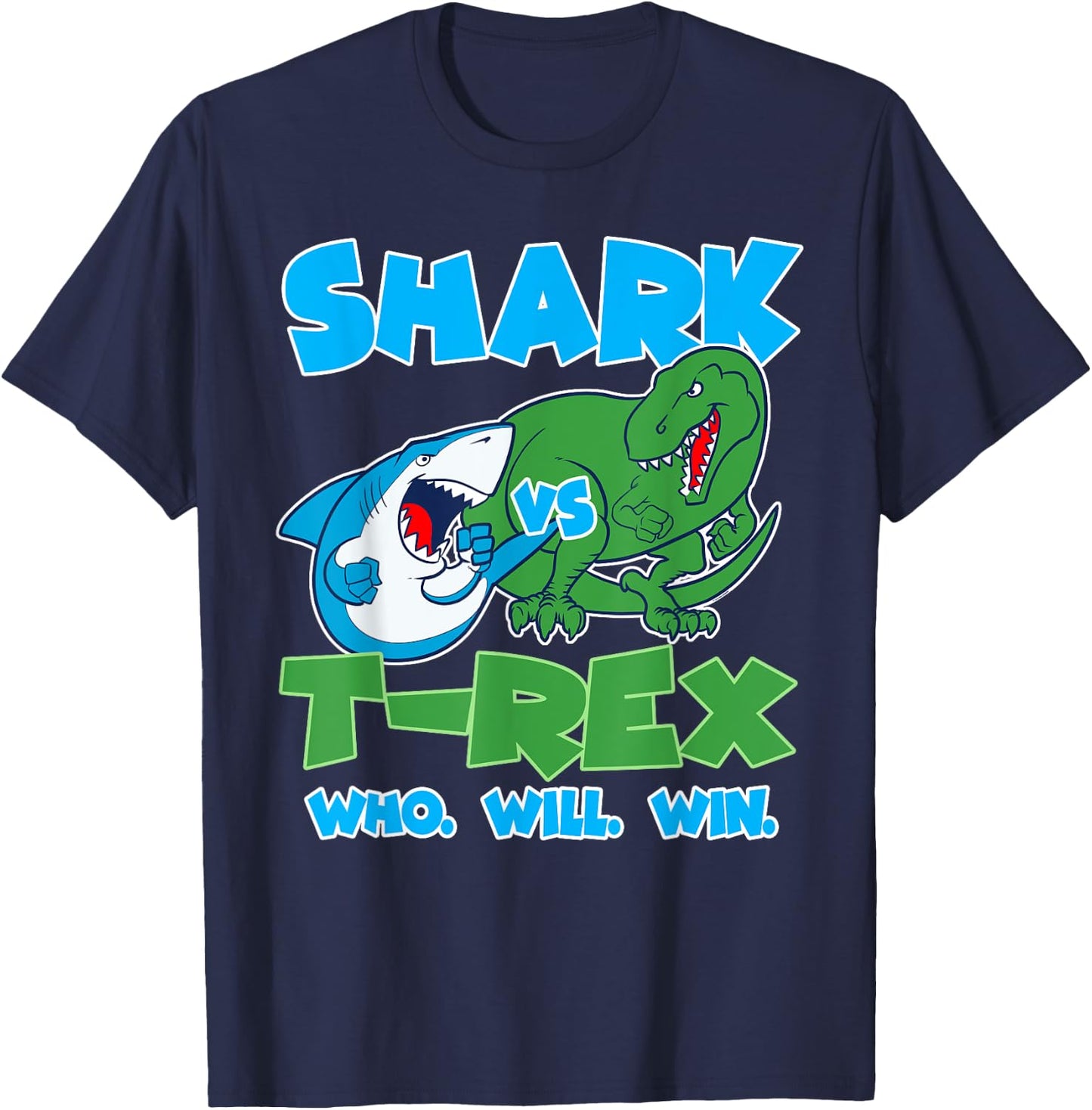 Funny Shark vs T-Rex Who Will Win great for kids T-Shirt - T-Shirt | Navy