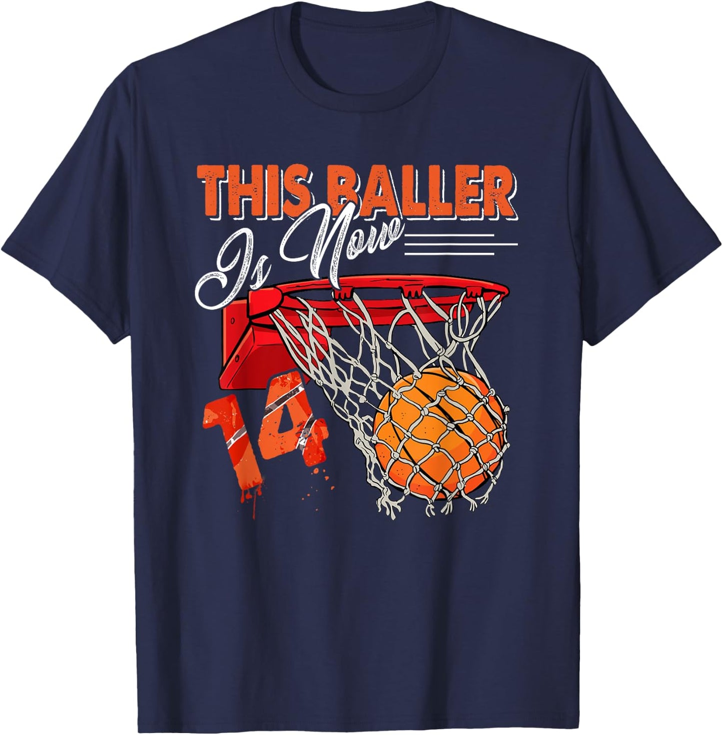 14th Birthday Basketball Funny 14 Years Old Kids Gift T-Shirt - T-Shirt | Navy