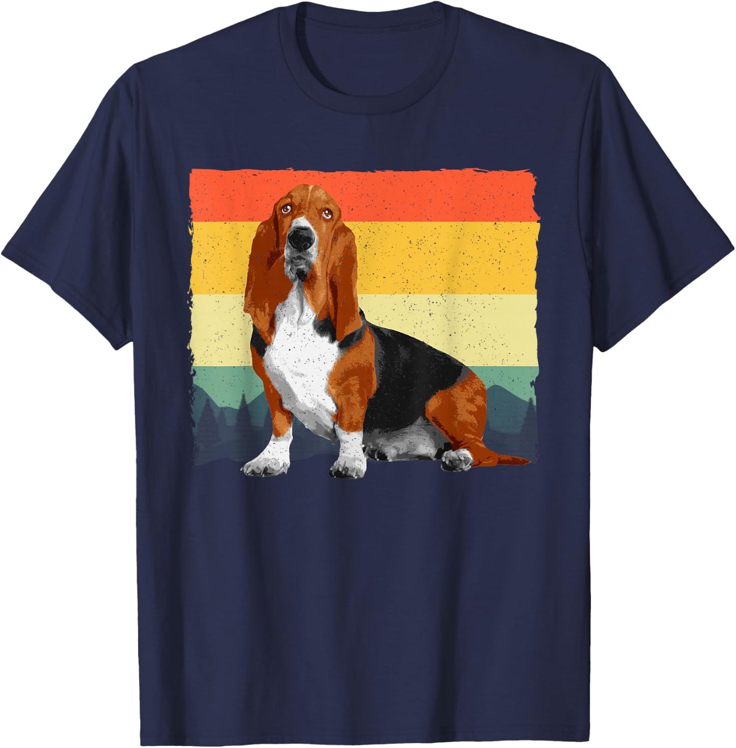 Retro Basset Hound Art Women Kids Basset Hound Lover T-Shirt - T-Shirt | Navy