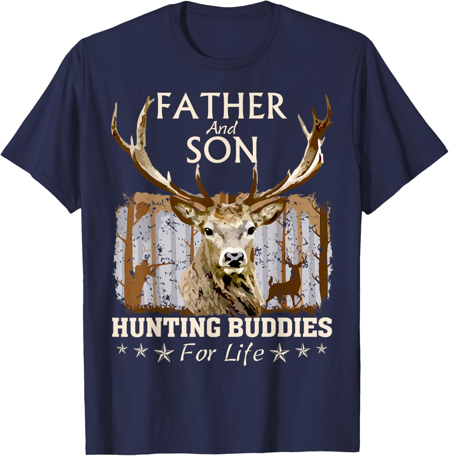 Father and Son Hunting Buddies for Life Hunter Husband Dad T-Shirt - T-Shirt | Navy