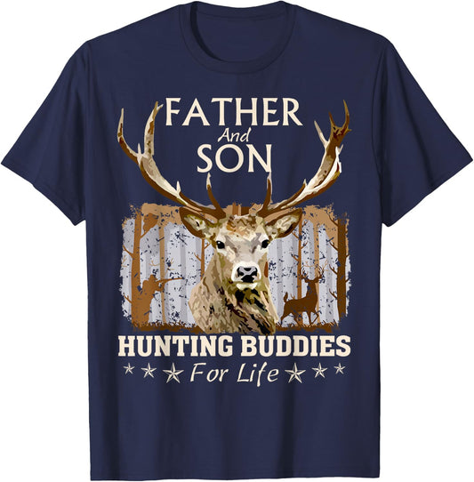 Father and Son Hunting Buddies for Life Hunter Husband Dad T-Shirt - T-Shirt | Navy