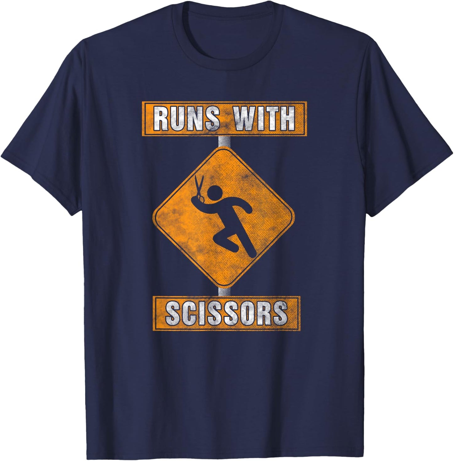 Runs With Scissors Look Out Warning t shirt T-Shirt - T-Shirt | Navy
