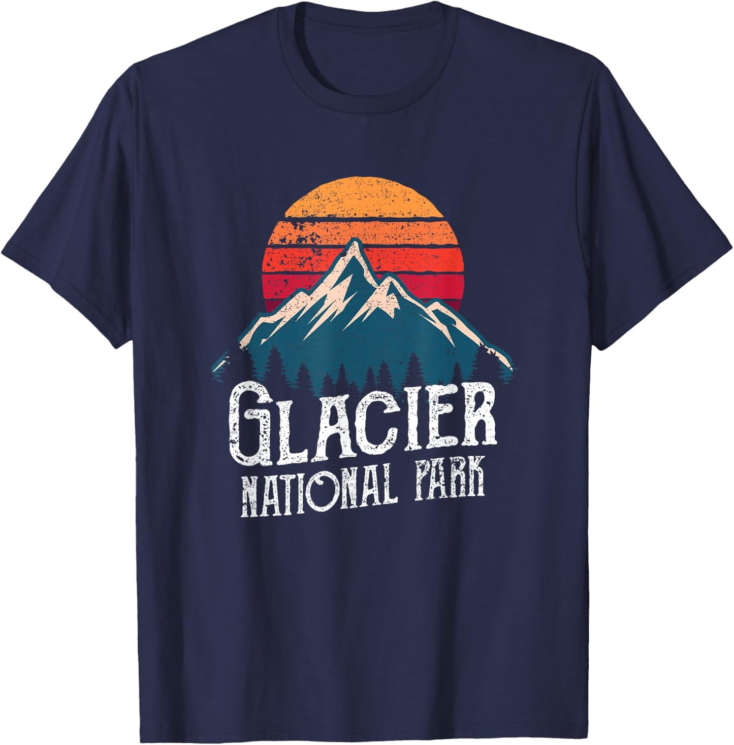 Retro Vintage Glacier National Park Montana Mountain T Shirt T-Shirt - T-Shirt | Navy