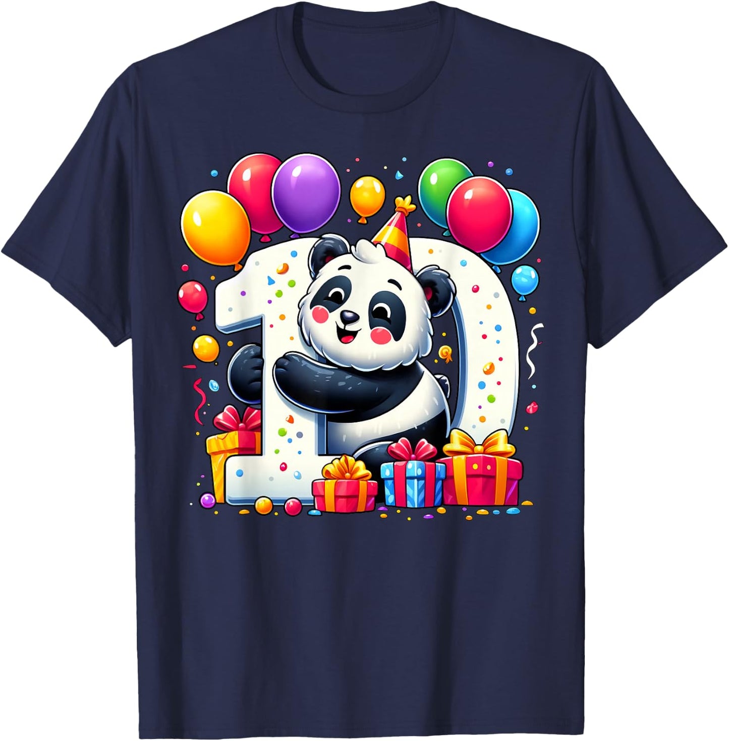 Panda 10th birthday boy girl 10 years old tenth ten Panda T-Shirt - T-Shirt | Navy