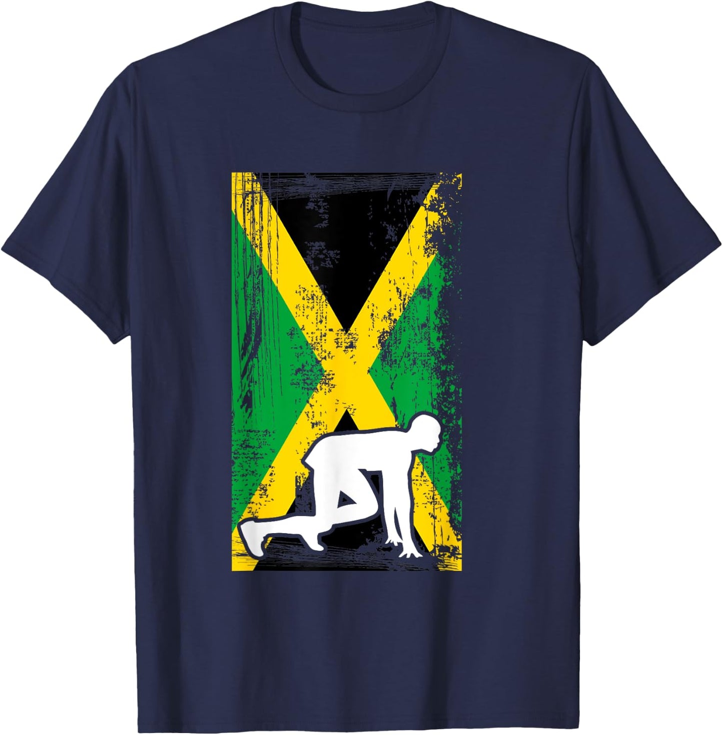 Jamaica Track & Field Country Flag Silhouette Sport T-Shirt - T-Shirt | Navy