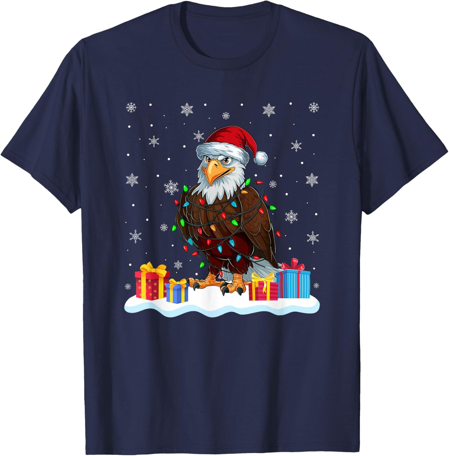 Eagle Santa Hat Christmas Tree Light Xmas Pajama T-Shirt - T-Shirt | Navy