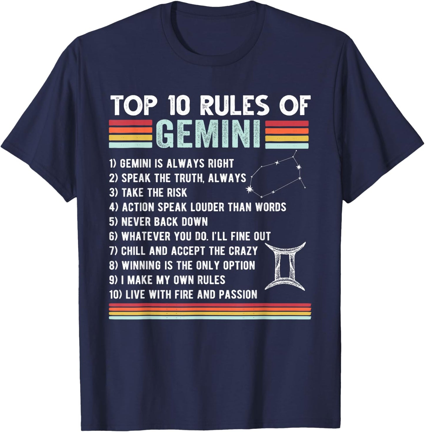 Retro Gemini Zodiac Sign Rules Astrology May June Birthday T-Shirt - T-Shirt | Navy