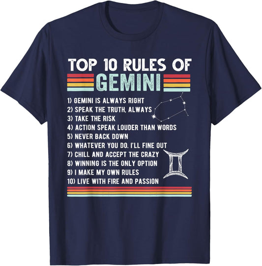 Retro Gemini Zodiac Sign Rules Astrology May June Birthday T-Shirt - T-Shirt | Navy