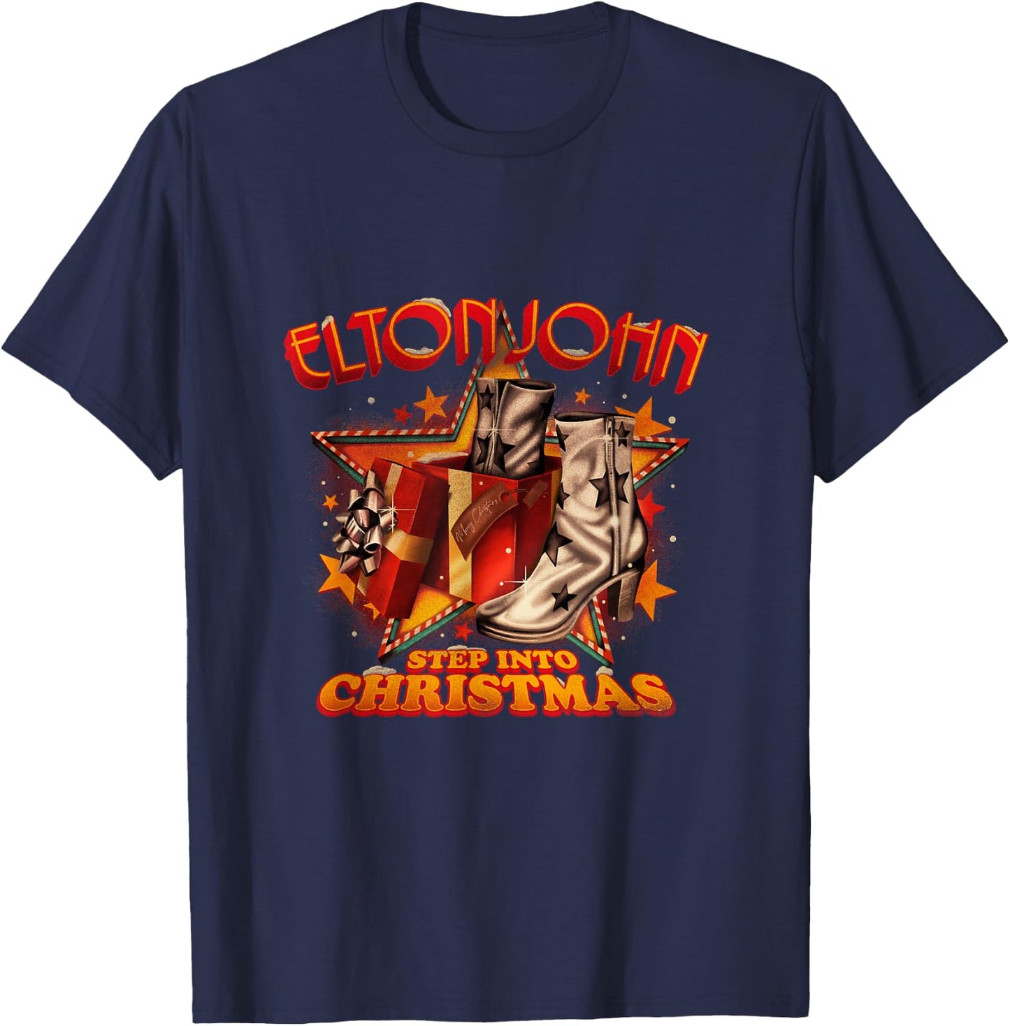 Official Elton John Step Into Christmas Boots T-Shirt - T-Shirt | Navy