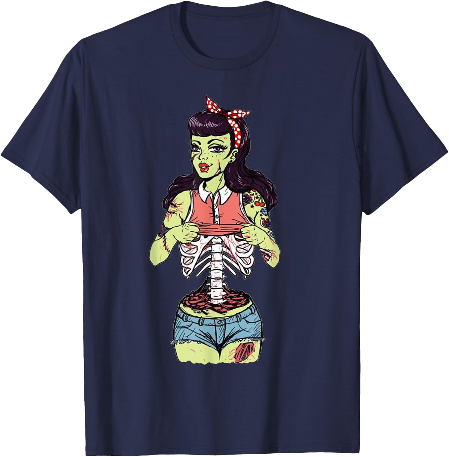 Zombie Pin Up Girl T-Shirt - T-Shirt | Navy