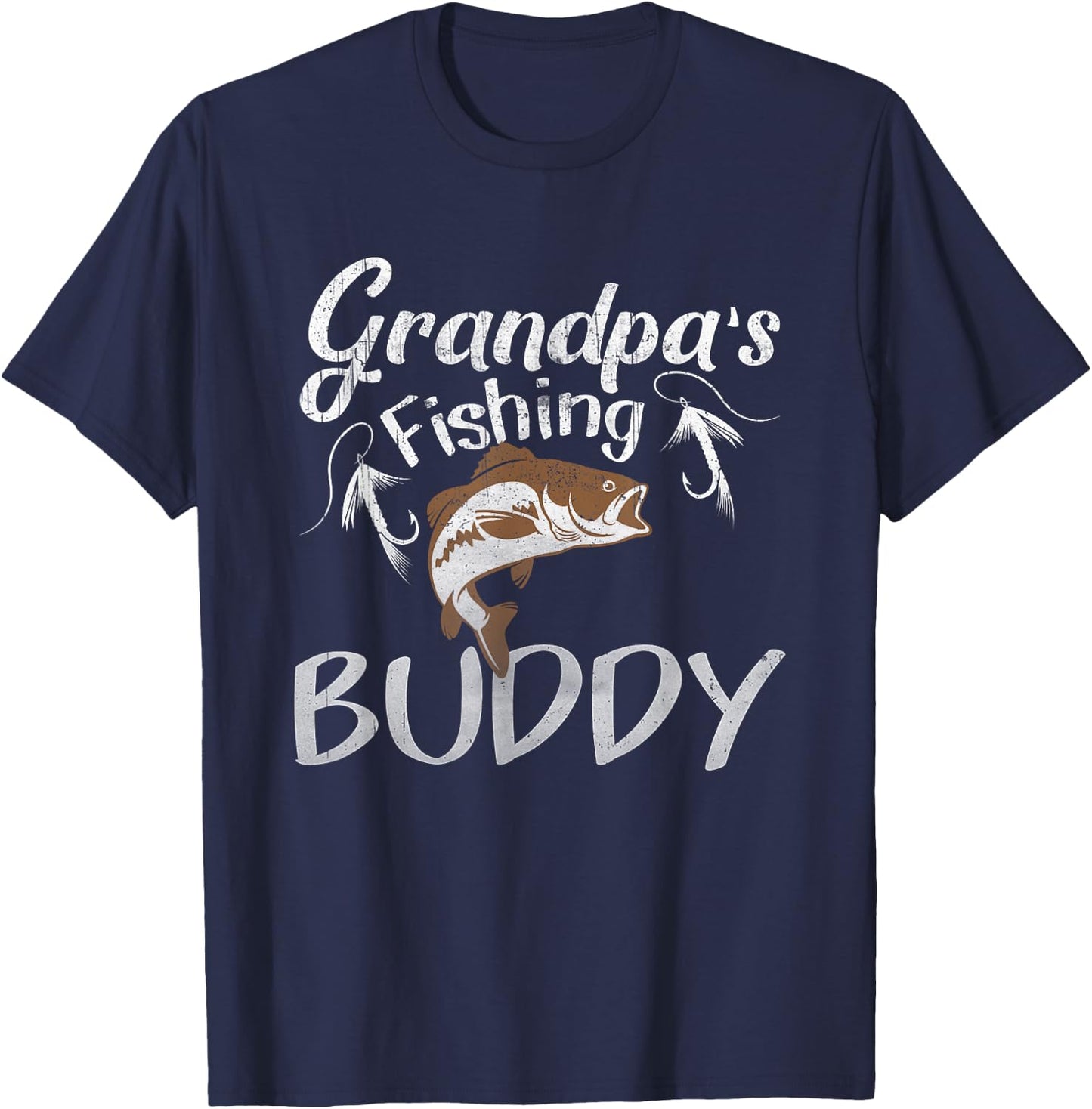Grandpa's Fishing Buddy Grandson Granddaughter T-Shirt - T-Shirt | Navy