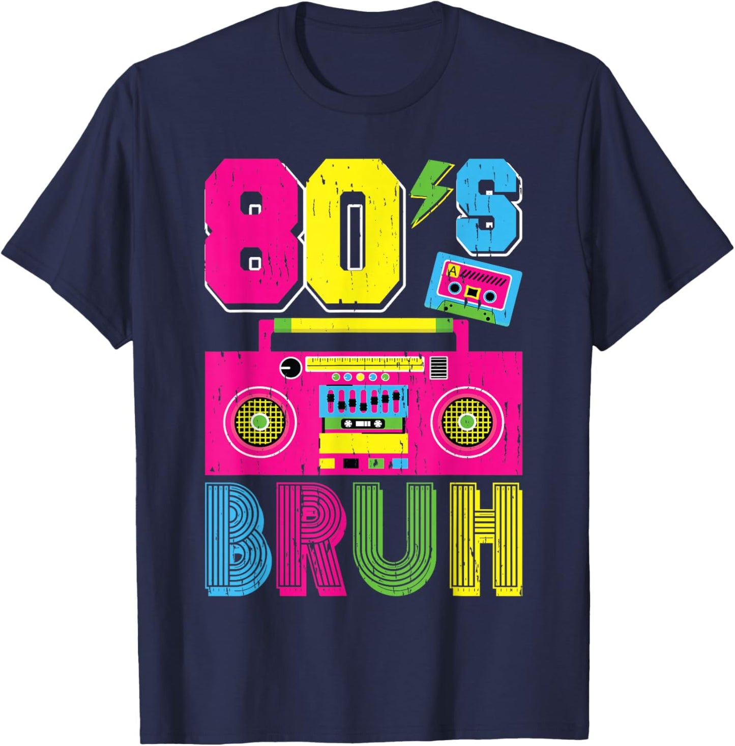 Retro 80s Bruh Outfits for Boys 1980s Party Outfit Eighties T-Shirt - T-Shirt | Navy