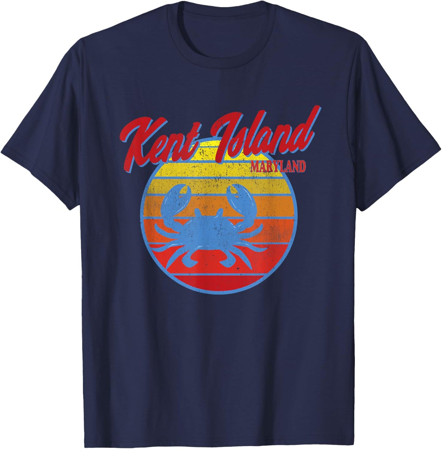 Kent Island MD Retro Blue Crab Ocean Sunset T-Shirt - T-Shirt | Navy