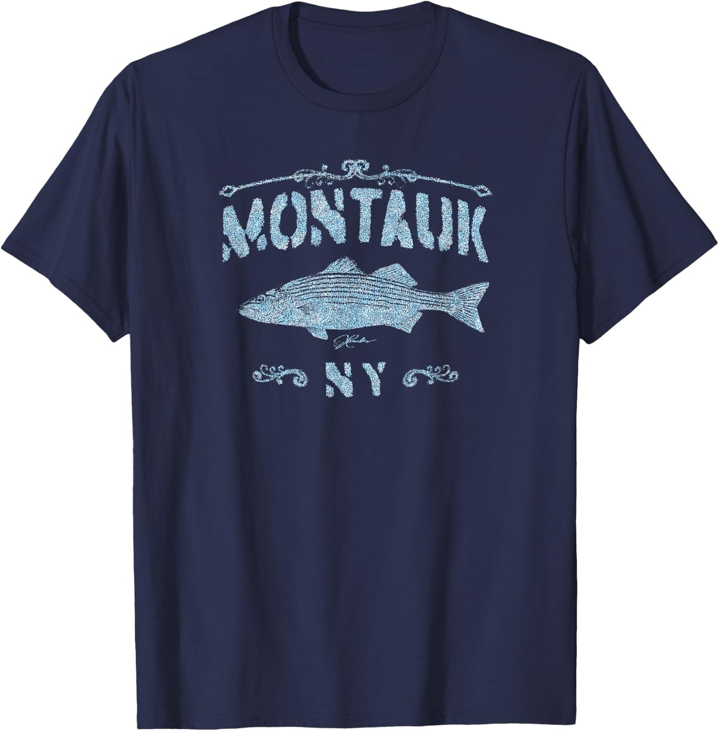 JCombs: Montauk, NY, Striped Bass (Distressed) T-Shirt - T-Shirt | Navy