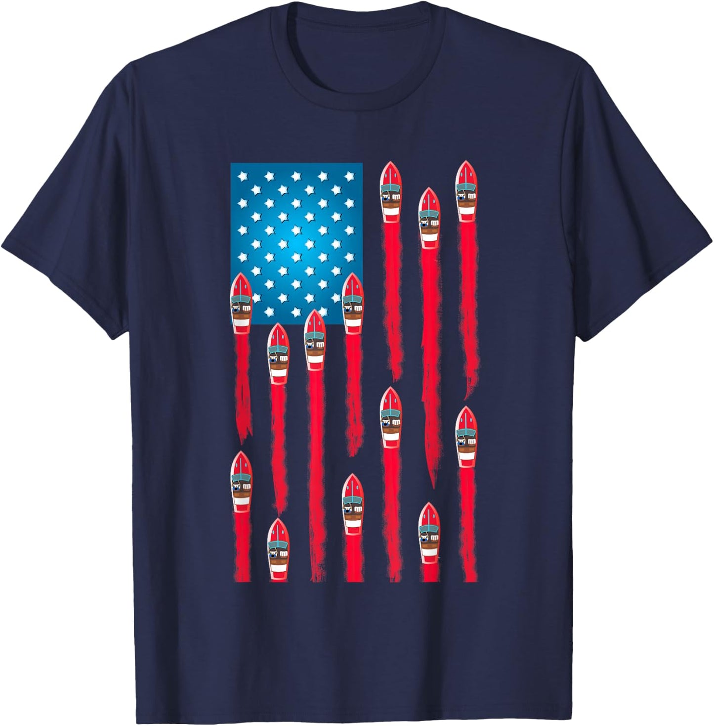 Speed Boat Flag Design, Patriotic American Flag T-Shirt - T-Shirt | Navy