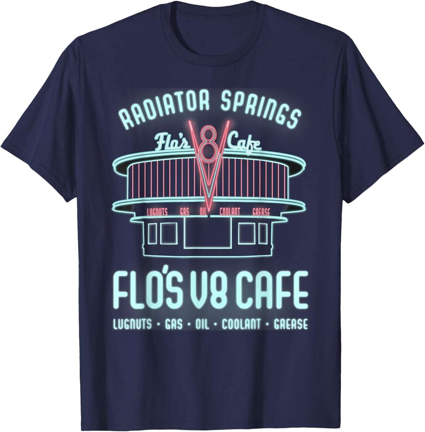 Disney Pixar Cars Flo's V8 Cafe Neon Sign Vintage Poster T-Shirt - T-Shirt | Navy