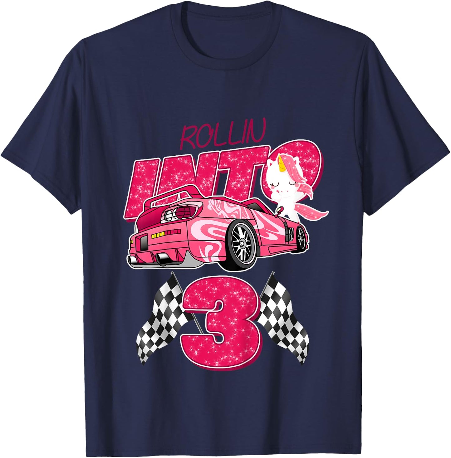 Racing Car 3rd Birthday Shirt Girls Racer Outfit T-Shirt - T-Shirt | Navy