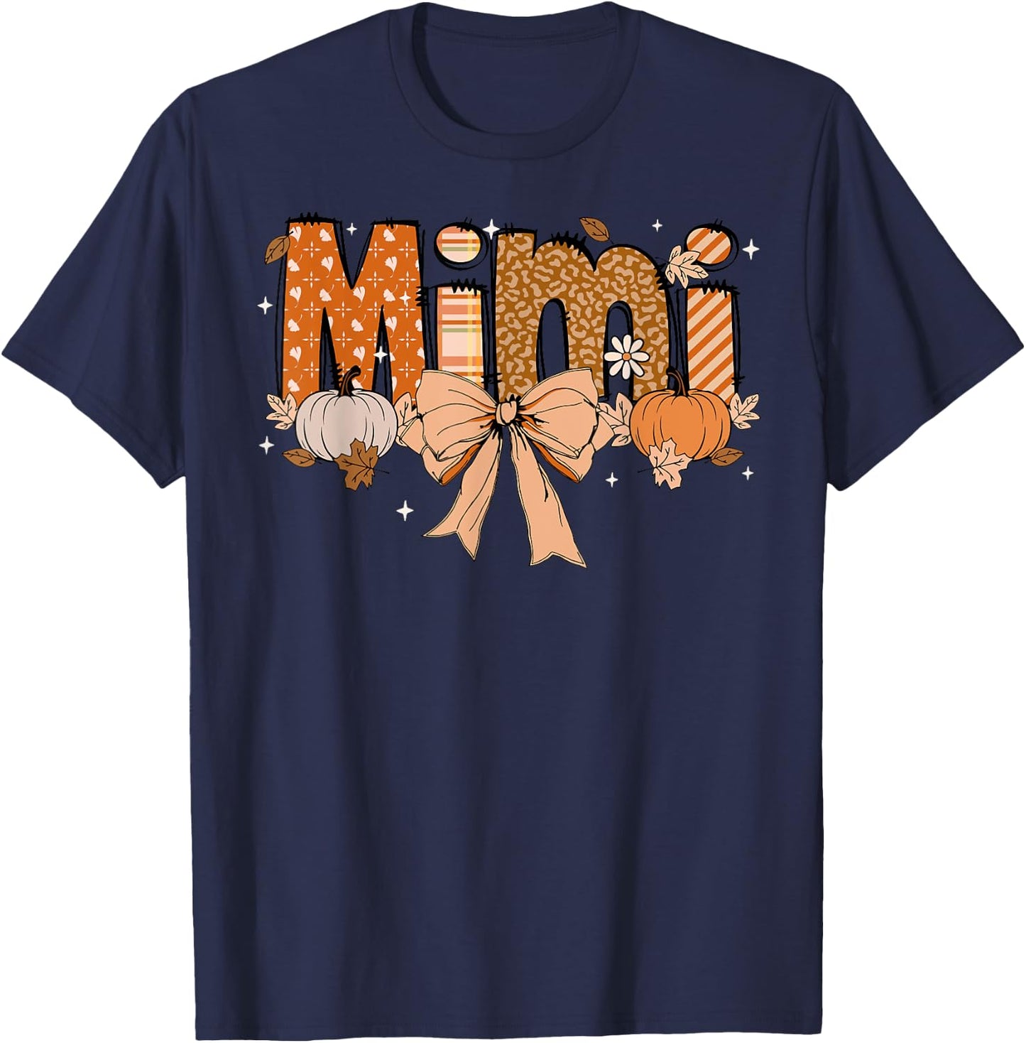 Mimi Pumpkin Fall Coquette Bow Thanksgiving Mom Women T-Shirt - T-Shirt | Navy
