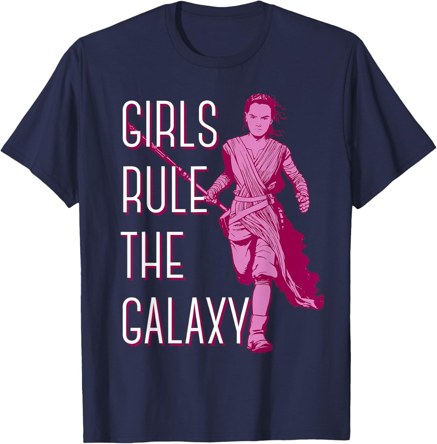 Star Wars Episode 7 Rey Girls Rule The Galaxy C2 T-Shirt - T-Shirt | Navy