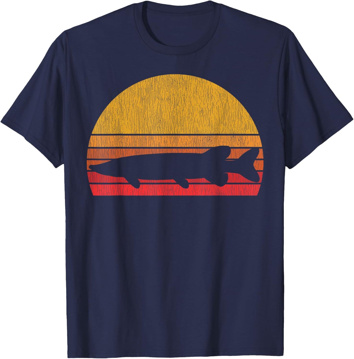Northern Pike Retro Fishing Outline Fisherman Gift T-Shirt - T-Shirt | Navy