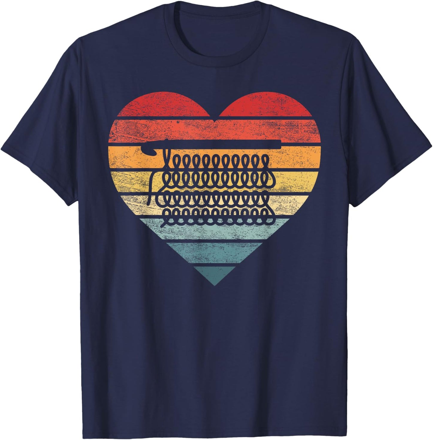 Crochet Lovers Gifts Retro Sunset Hook Crocheter Crocheting T-Shirt - T-Shirt | Navy