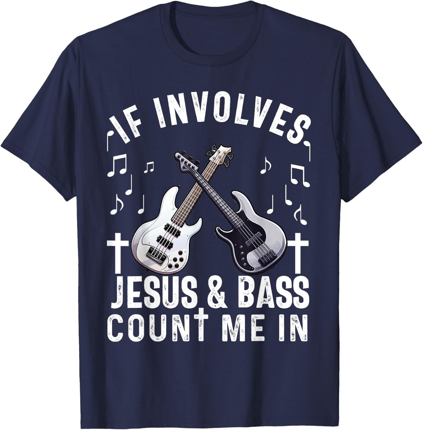 Christian Bass Guitar Player Worship Jesus Bassist Music T-Shirt - T-Shirt | Navy