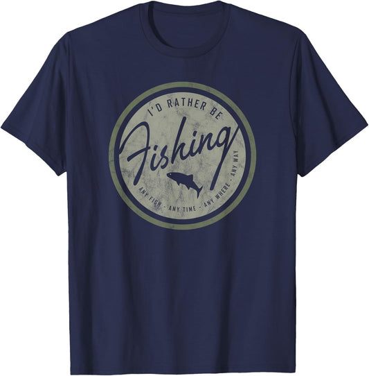 River Monkey -Adults Kids Retro Distressed Olive on Dark Fishing Small Black Short Sleeve T-Shirt - T-Shirt | Navy