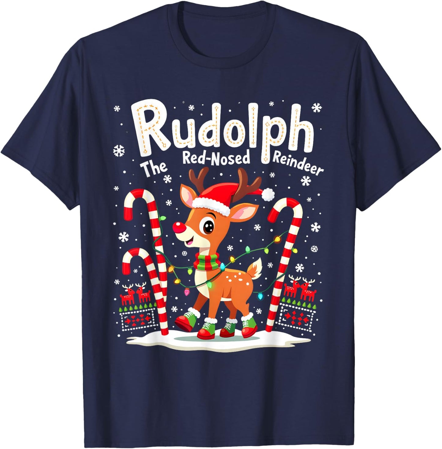 Funny Rudolph The Red Nosed Reindeer Cute Matching Xmas T-Shirt - T-Shirt | Navy