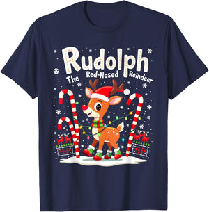 Funny Rudolph The Red Nosed Reindeer Cute Matching Xmas T-Shirt - T-Shirt | Navy