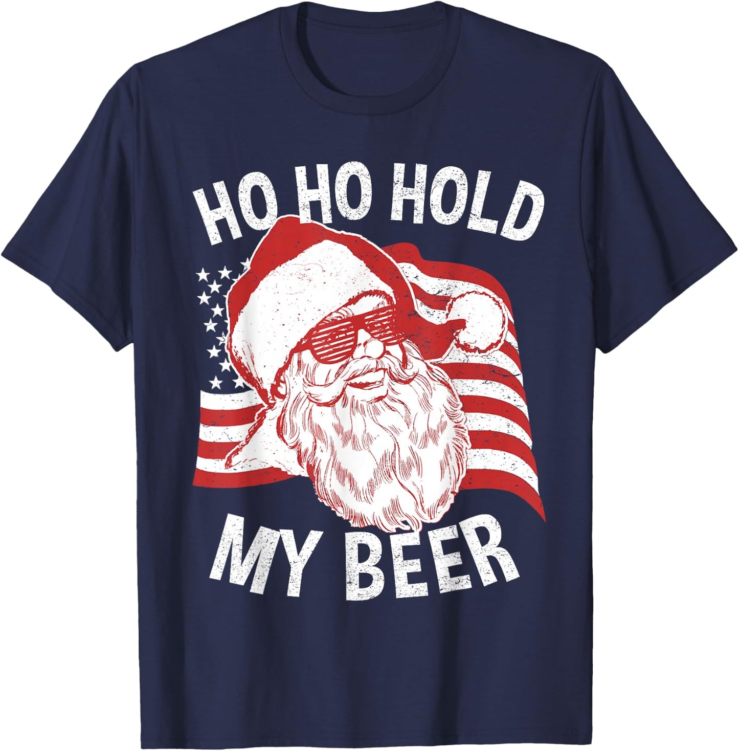 Christmas In July Shirt | Santa Ho Ho Hold My Beer T-Shirt - T-Shirt | Navy