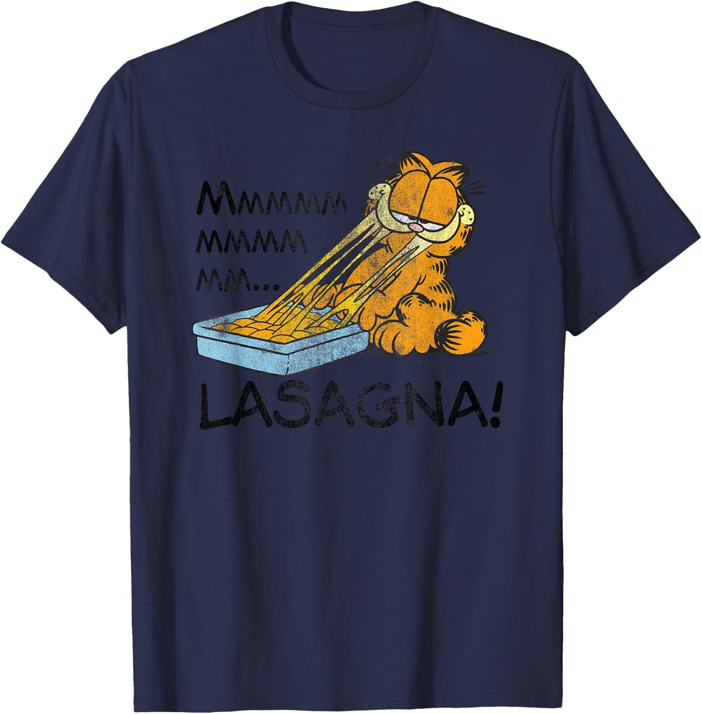 Garfield Lasagna Mmm Cat Cartoon T-Shirt - T-Shirt | Navy