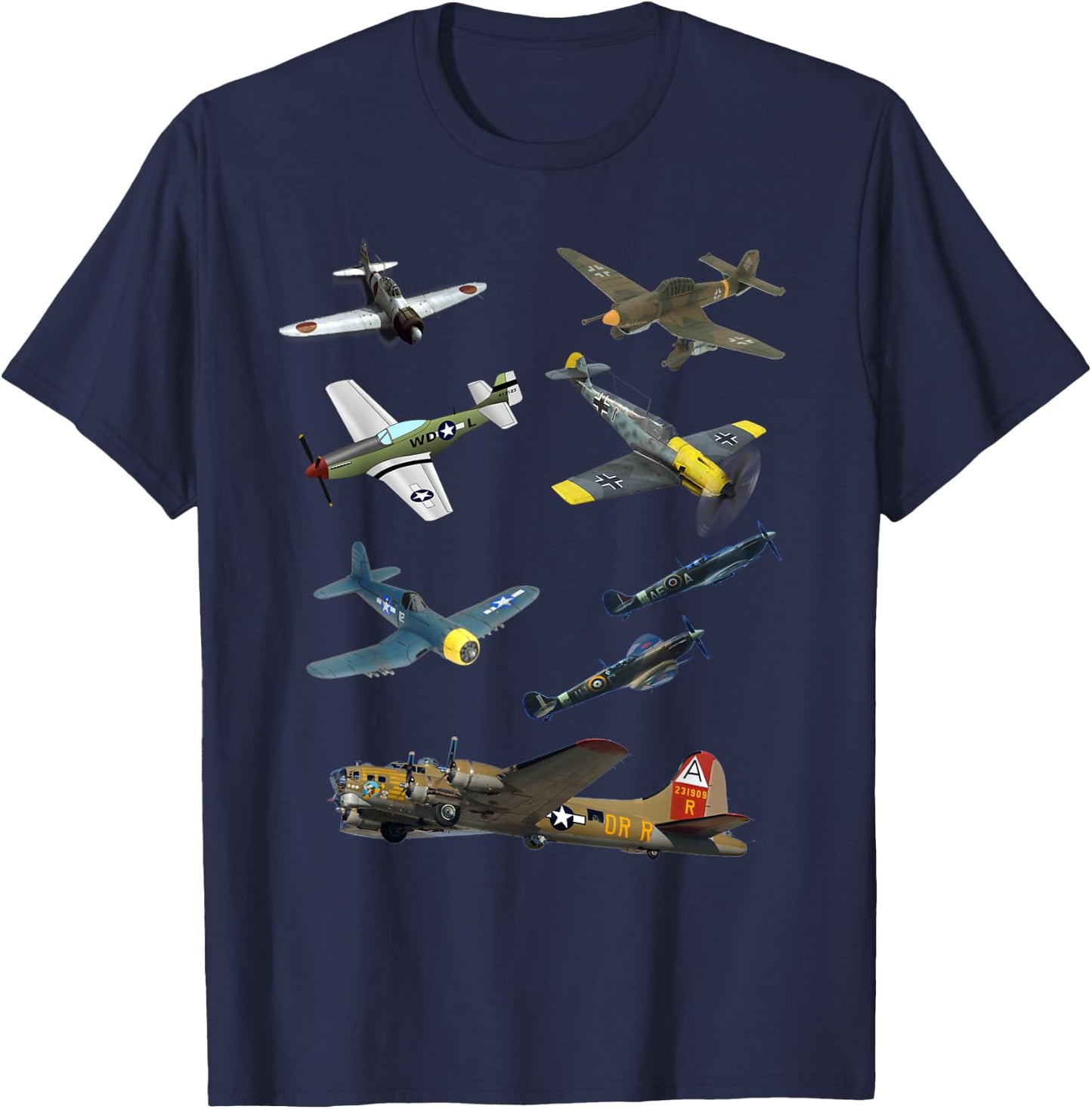 WW2 Planes Warbirds P51 Mustang Spitfire Messerschmitt T-Shirt - T-Shirt | Navy