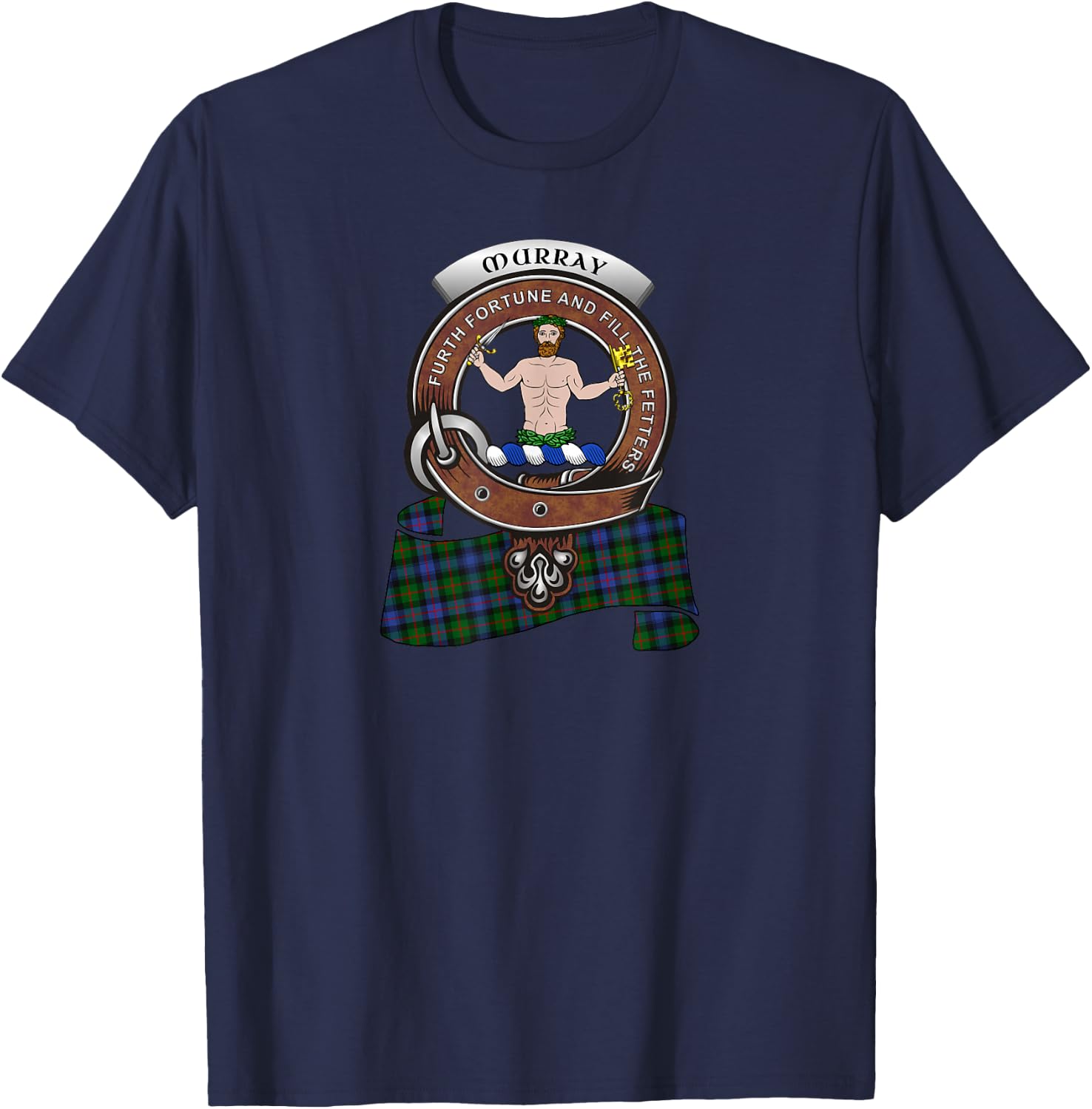 Murray (Atholl) Clan Badge & Tartan T-Shirt - T-Shirt | Navy