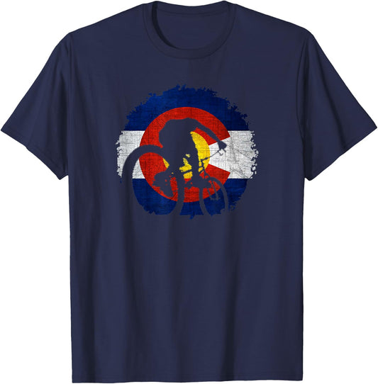 Colorado Mountain Biking, Cycling, Bicycle T-Shirt - T-Shirt | Navy
