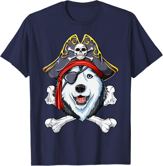 Siberian Husky Pirate T shirt Jolly Roger Crossbones Skull T-Shirt - T-Shirt | Navy