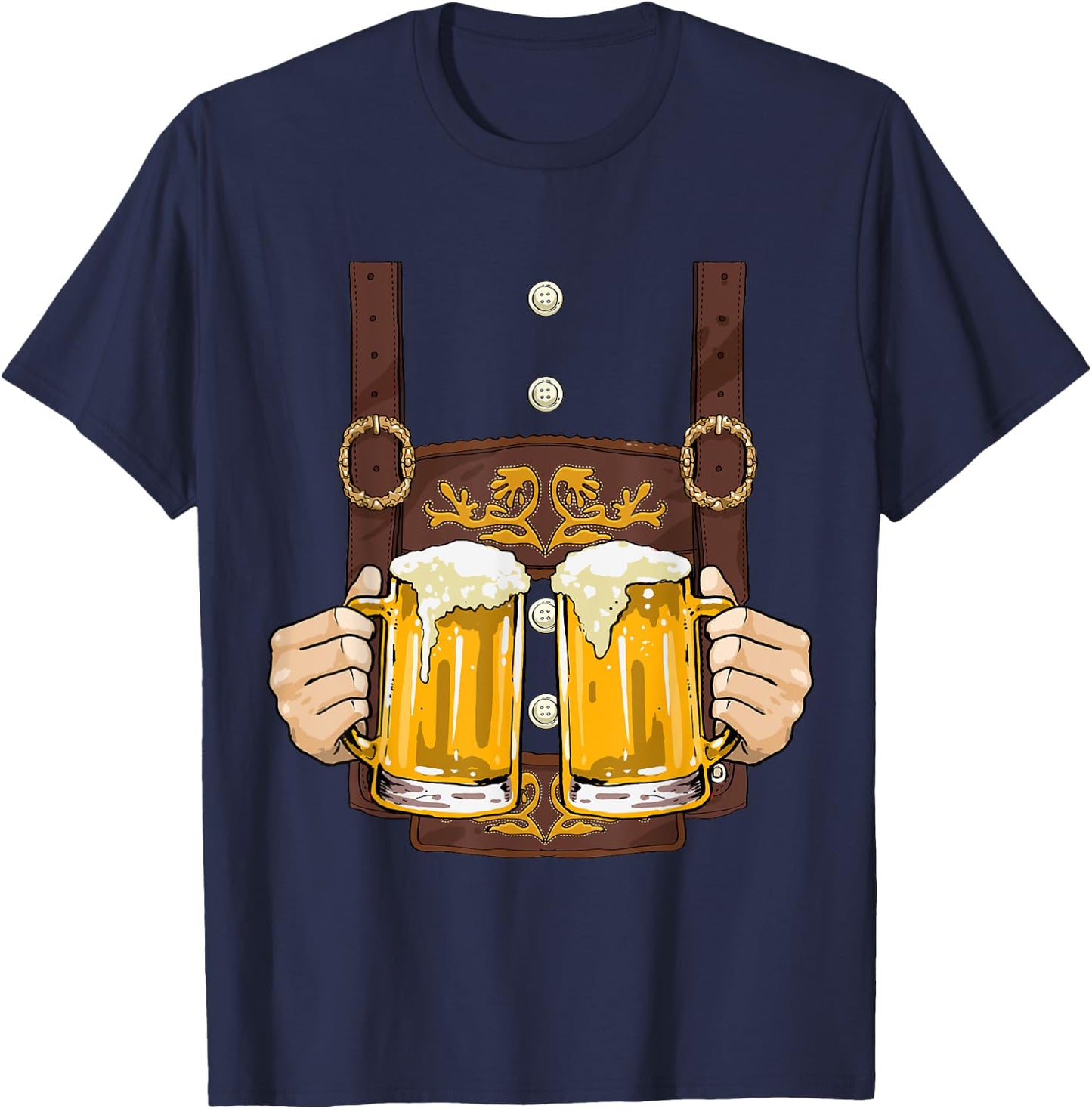 Lederhosen Costume Shirt Oktoberfest Men Cheers Beer Mug T-Shirt - T-Shirt | Navy