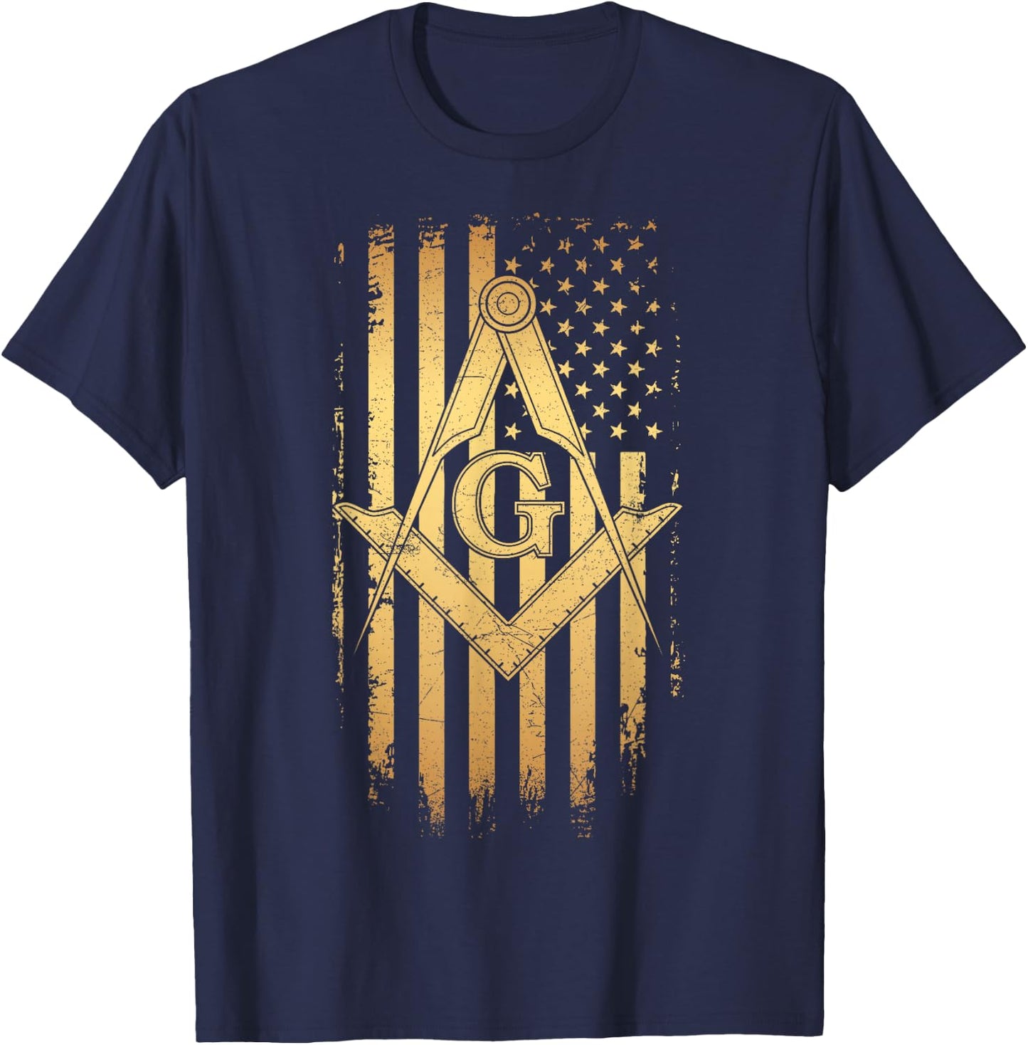 Masonic American Flag Square and Compass - Freemason T-Shirt - T-Shirt | Navy
