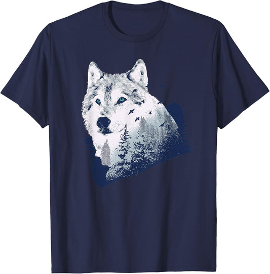 Wolf Nature Forest Outdoor Wolves Hiking Wolf Lover Gift T-Shirt - T-Shirt | Navy