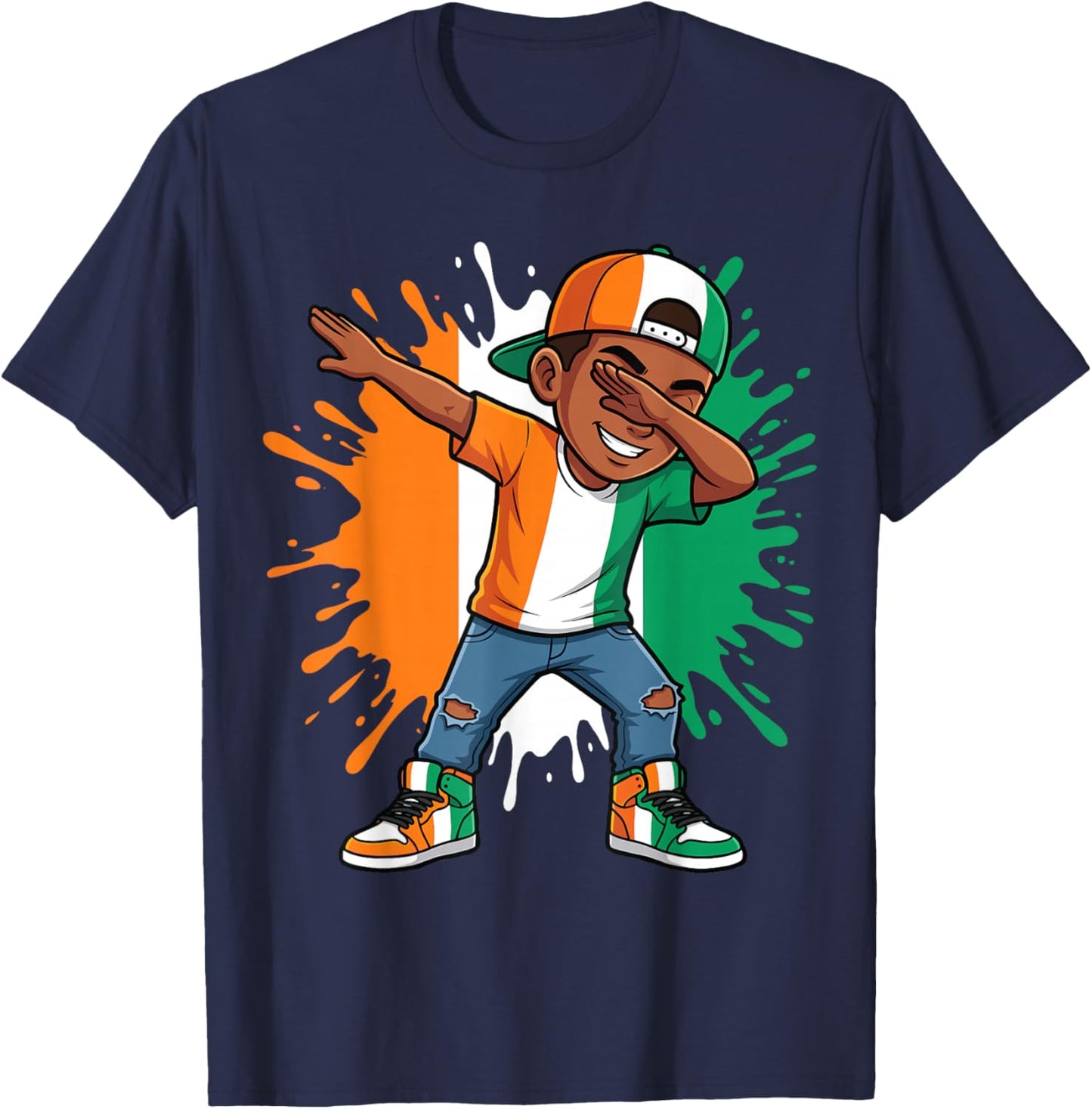 Ivory Coast Flag Dabbing Kid, Ivorian Boy, Côte D'Ivoire Boy T-Shirt - T-Shirt | Navy