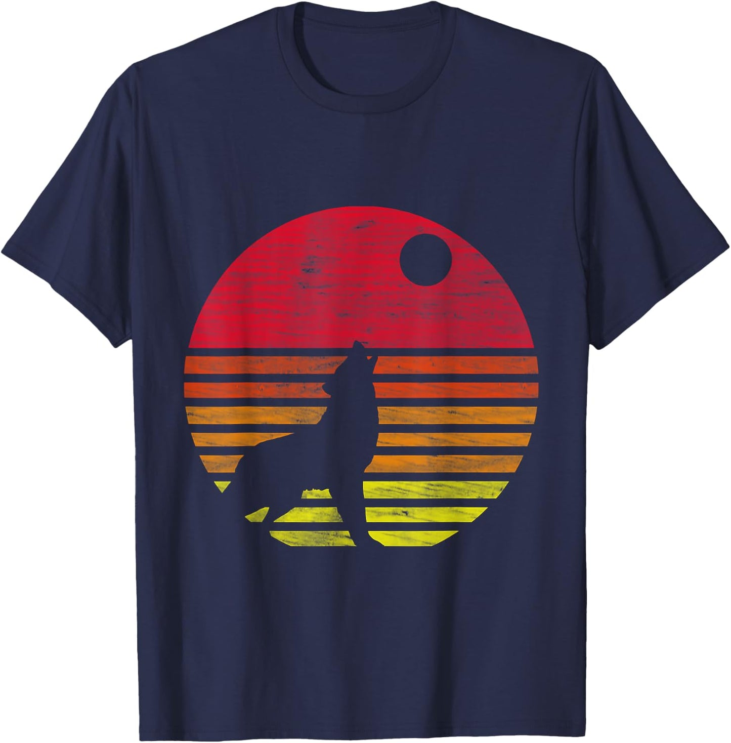Retro Wolf Howling at The Moon T-Shirt - T-Shirt | Navy