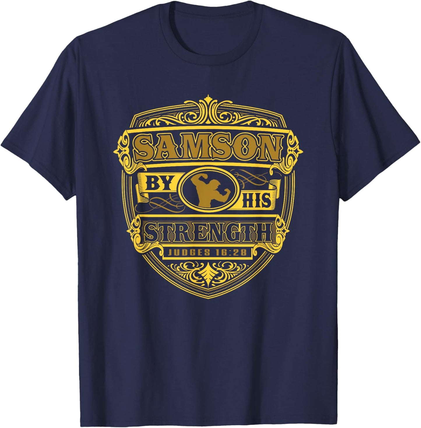Jesus Shirt - Samson By His Strength T-Shirt - T-Shirt | Navy