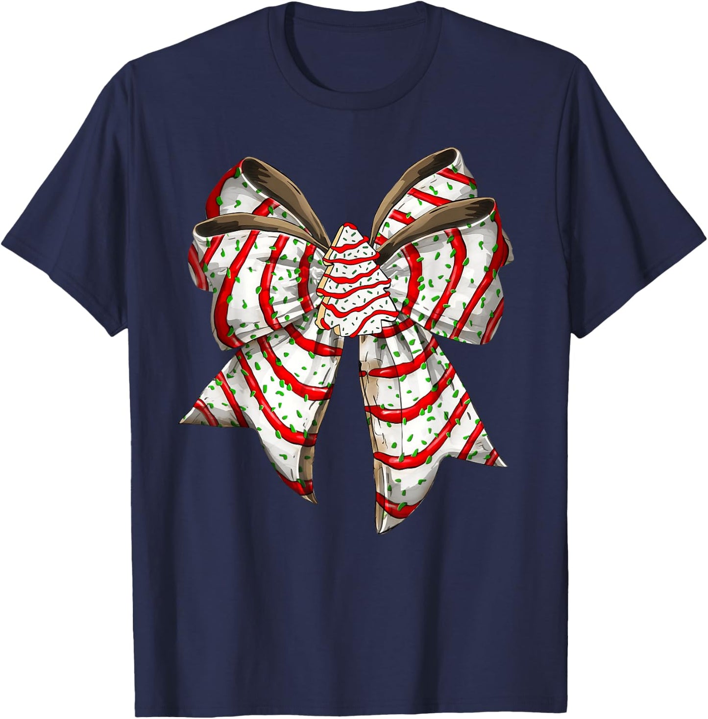 Coquette Bow Christmas Tree Cake Christmas Vibes Girls Women T-Shirt - T-Shirt | Navy