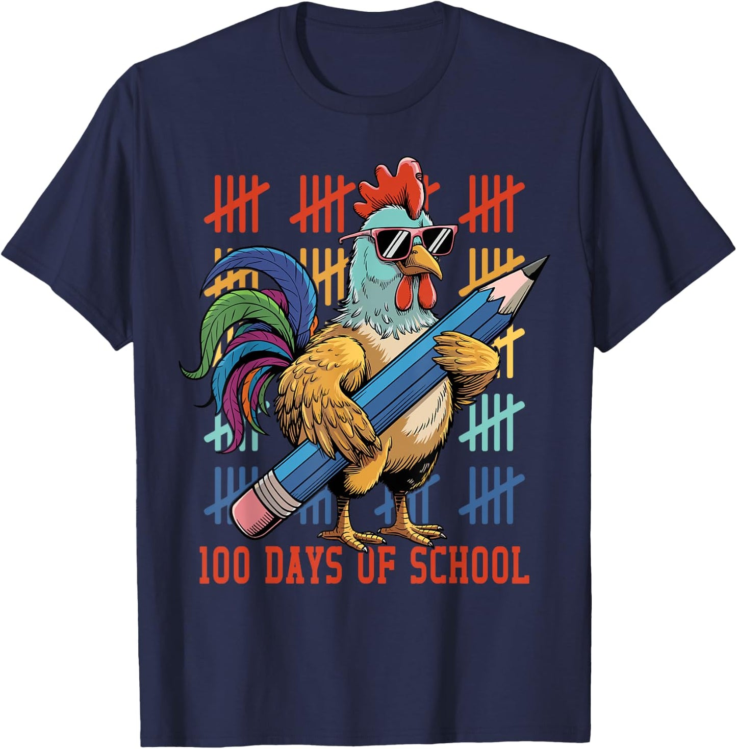 Funny Chicken Lovers Teacher Happy 100 Days of School T-Shirt - T-Shirt | Navy