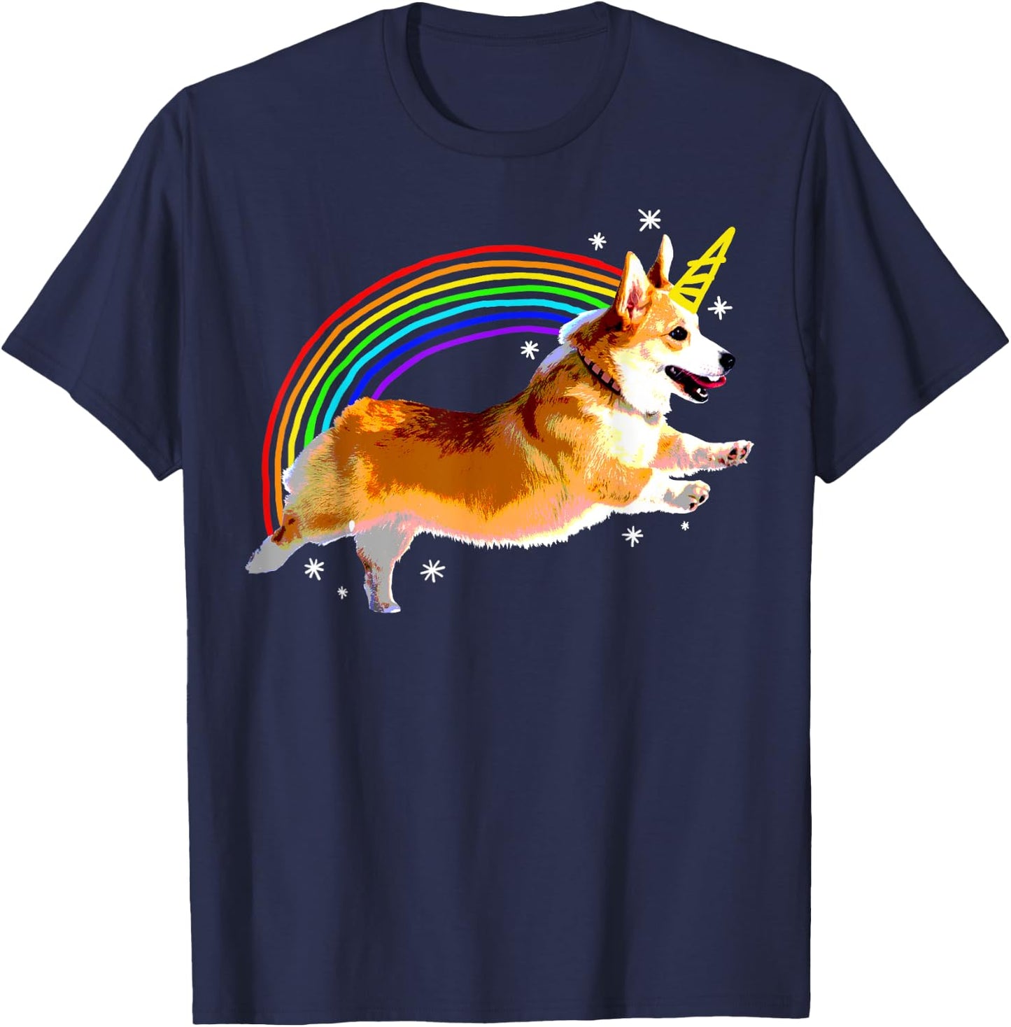 Unicorn Corgi Rainbow Doodle Funny T-Shirt - T-Shirt | Navy