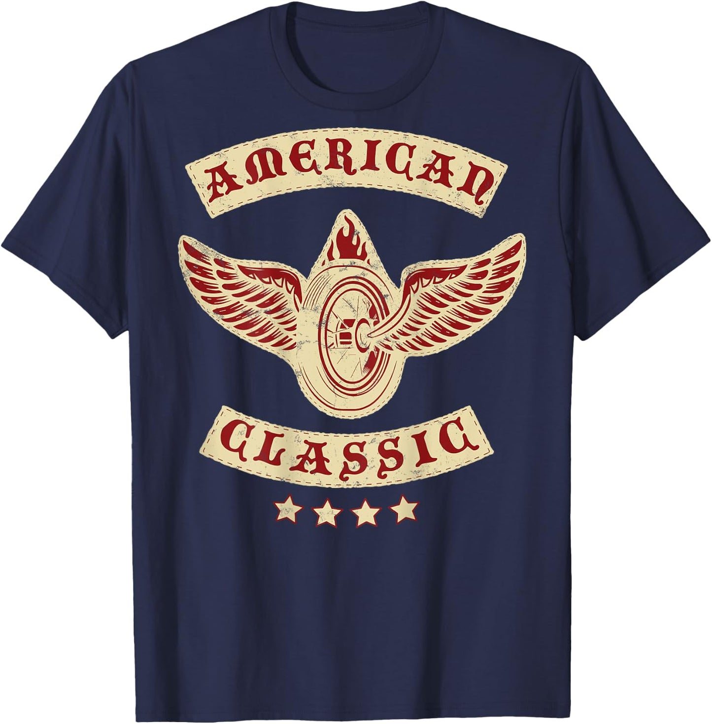 American Classic Motorcycle MC Biker T Shirt (Art on Back) T-Shirt - T-Shirt | Navy