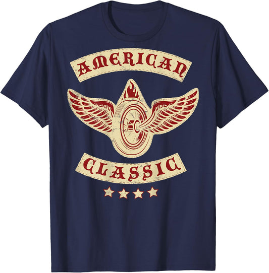 American Classic Motorcycle MC Biker T Shirt (Art on Back) T-Shirt - T-Shirt | Navy