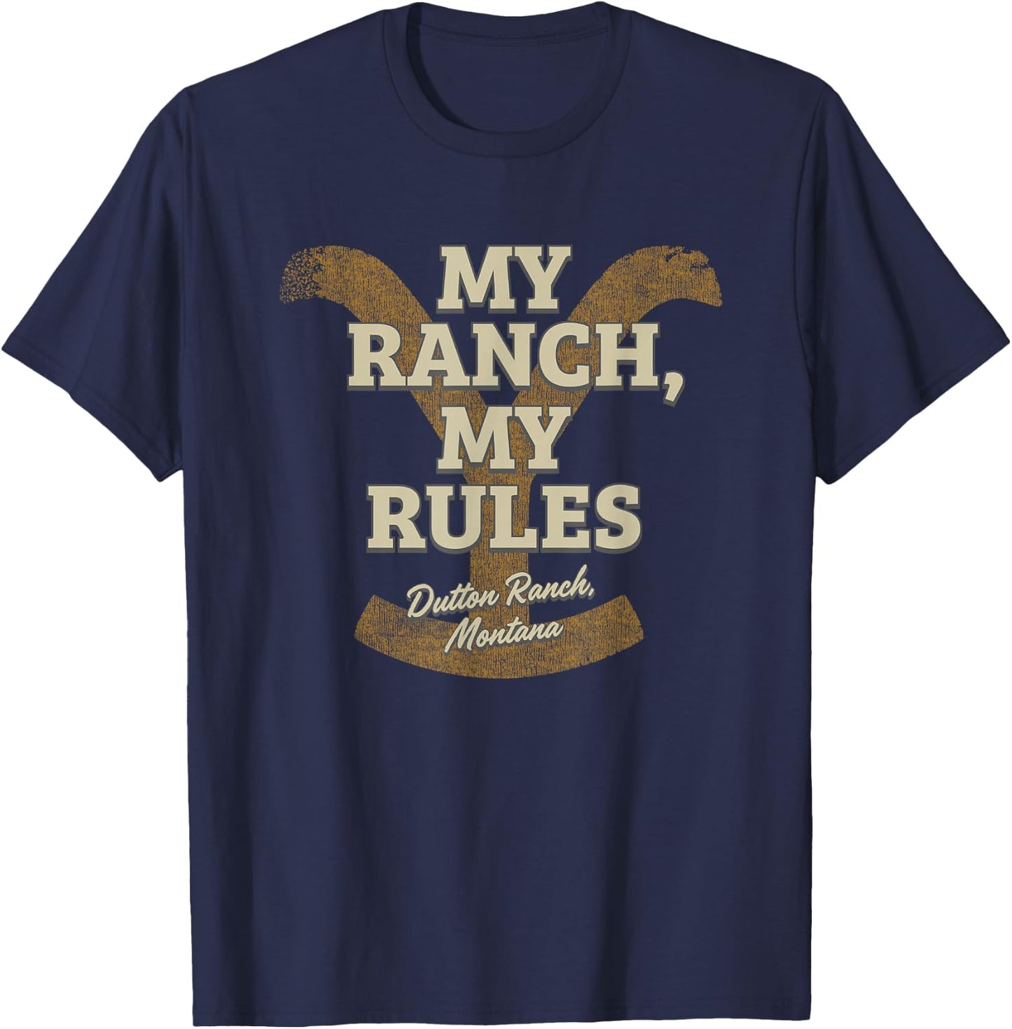 Yellowstone My Ranch My Rules Dutton Ranch Big Chest Logo T-Shirt - T-Shirt | Navy