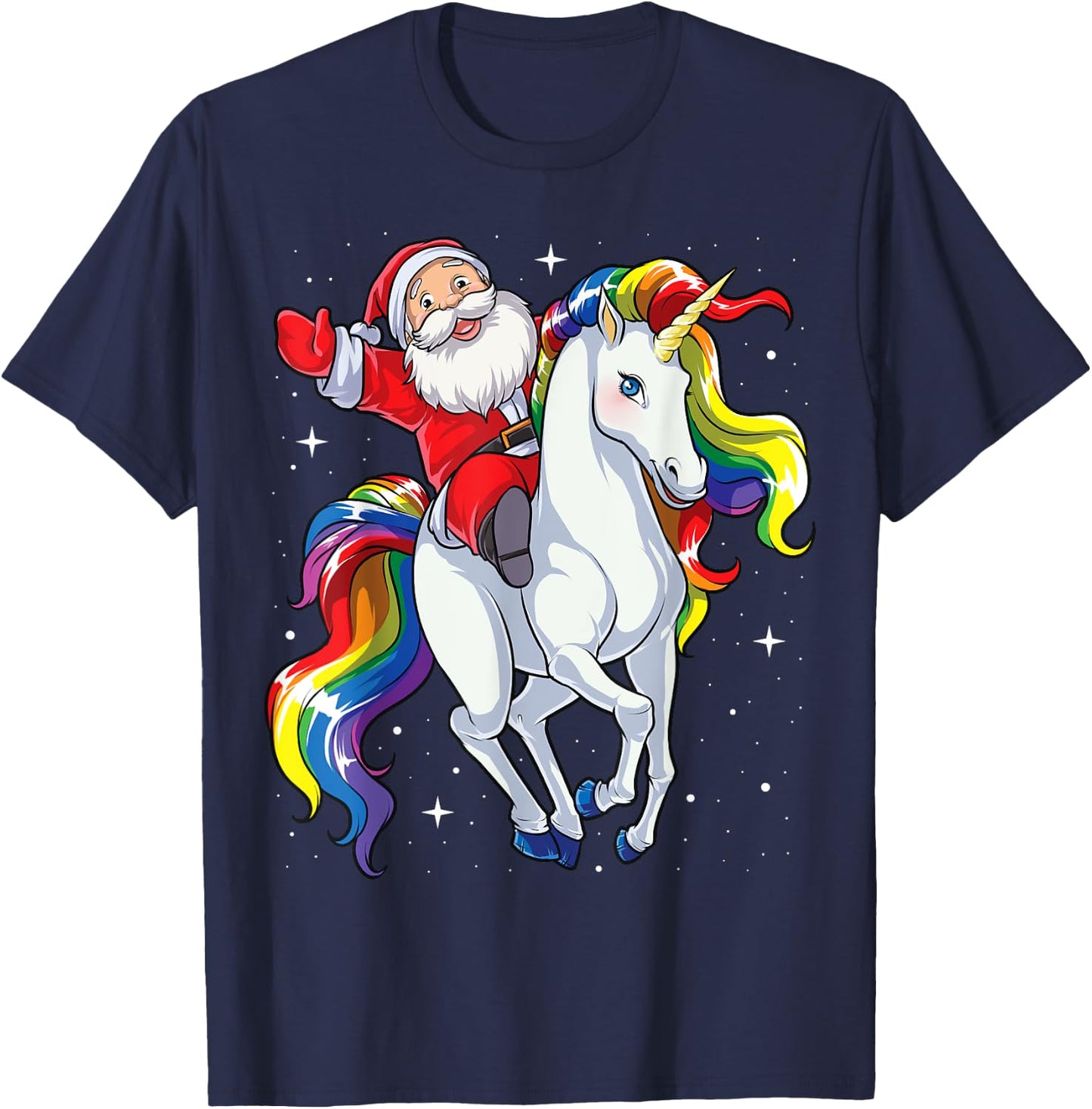 Christmas Santa Riding Unicorn Xmas Gifts Girls Kids Women T-Shirt - T-Shirt | Navy