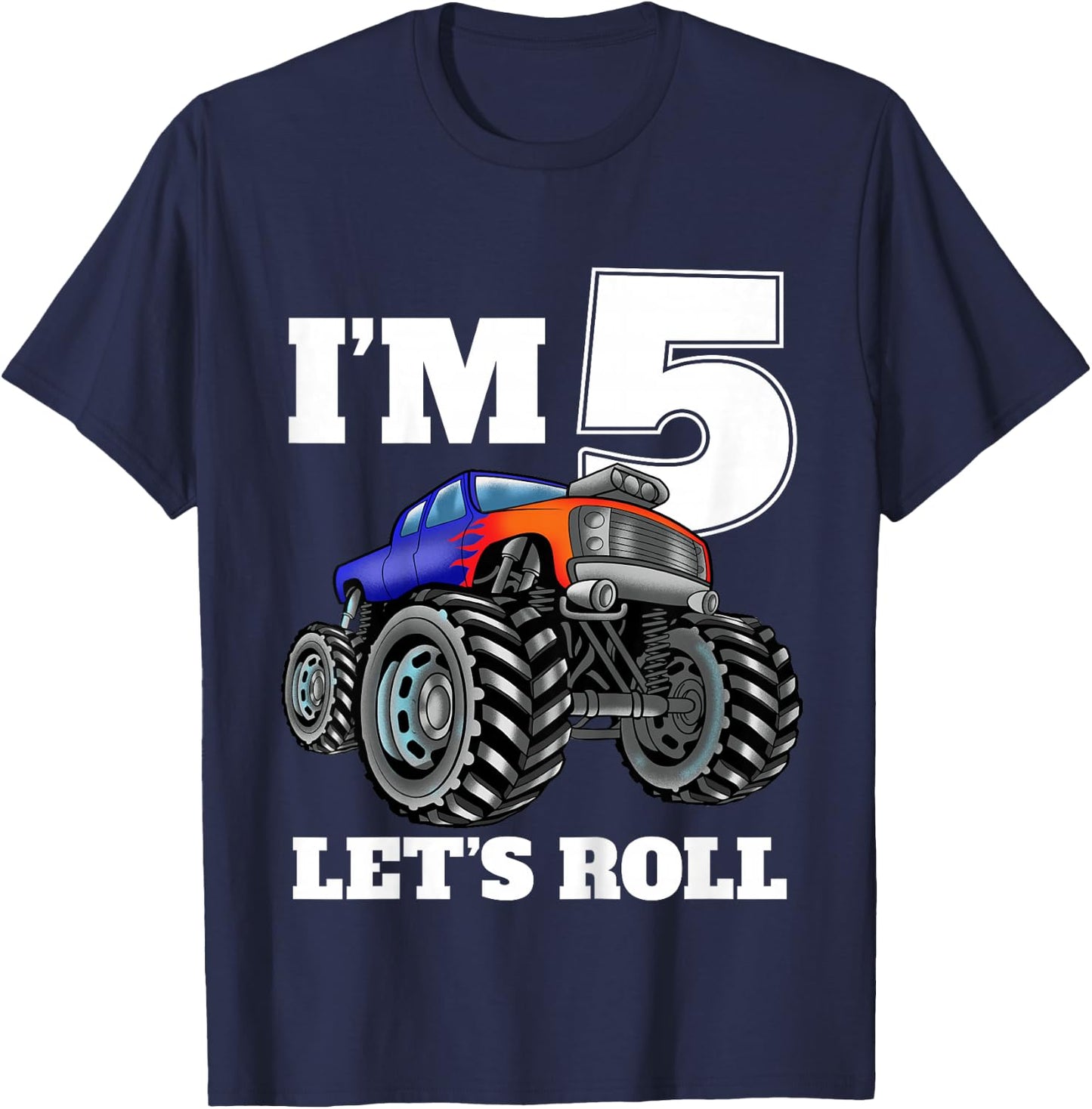 Kids Monster Truck 5th Birthday Boy 5 Five Year Old T-Shirt - T-Shirt | Navy